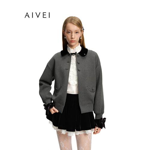 AIVEI欣贺艾薇2026秋季新格雷系休闲松弛感学院卫衣外套XSV5W02B