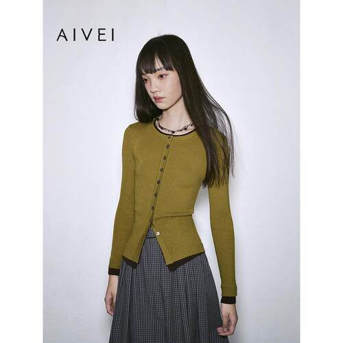 AIVEI欣贺艾薇2025冬季高级感chic打底外穿假两件针织衫XRV7M34A