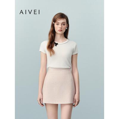AIVEI欣贺艾薇2026夏季针织衫小香甜美气质钉珠短袖上衣XSV3M17B