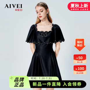 AIVEI欣賀艾薇夏季 新黑色縫鉆收腰斗篷連衣裙小禮服P0360081