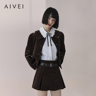 AIVEI欣贺艾薇2026春季 复古英伦学院风娃娃领灯芯绒外套XSV1W10B