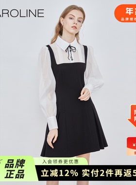 CAROLINE卡洛琳2023春季新款优雅黑白撞色假两件连衣裙ECRDAB37