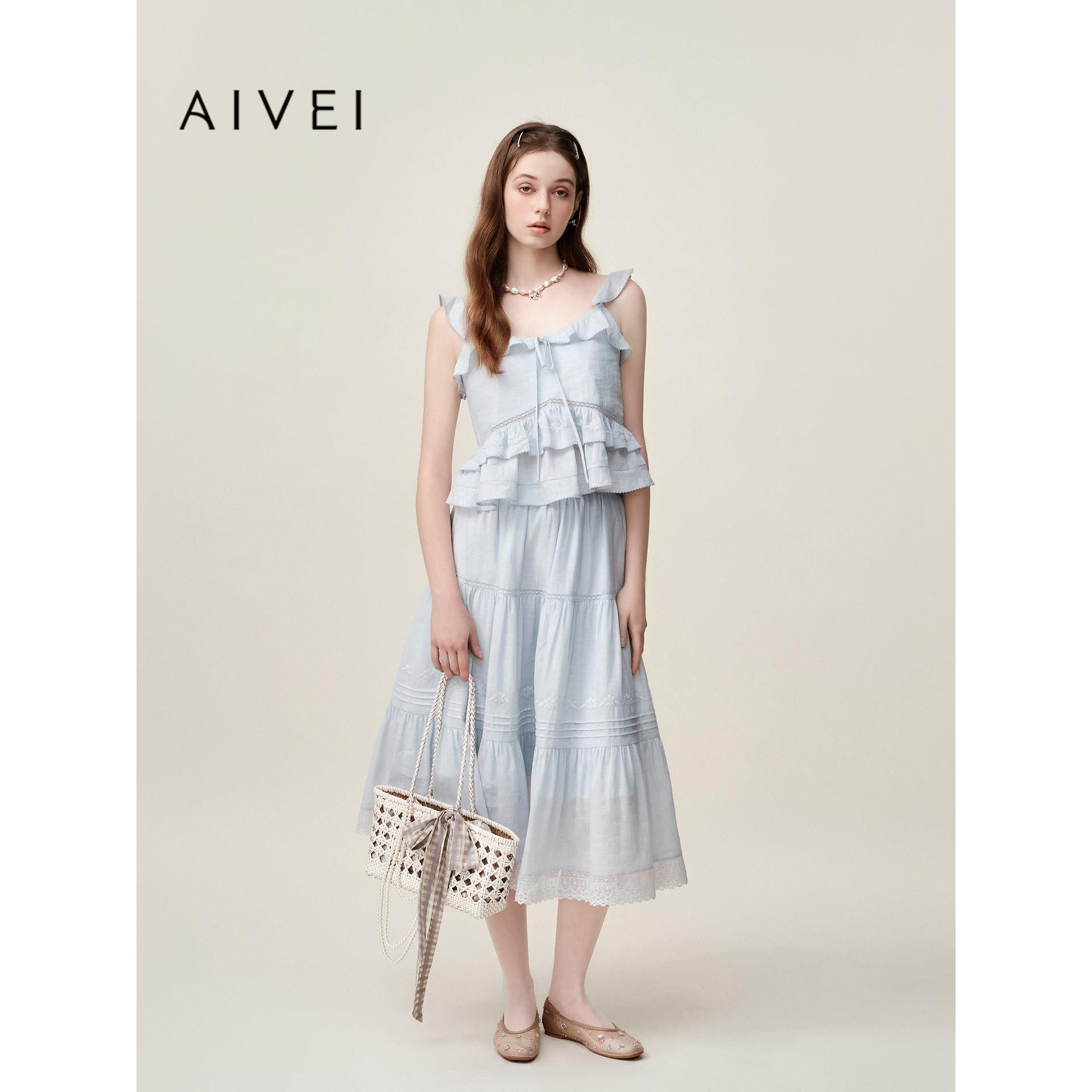 AIVEI欣贺艾薇2026夏季浪漫出游海岛荷叶边甜美吊带上衣XSV3S28B