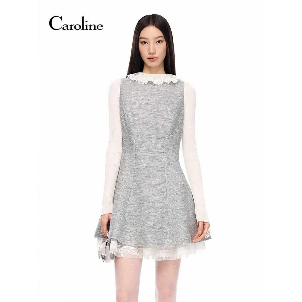 Caroline卡洛琳2026秋季新款蕾丝拼接无袖花纱连衣裙ESC4L05A