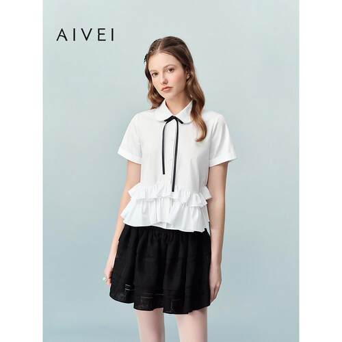 AIVEI欣贺艾薇2026夏季新少女甜美娃娃领荷叶边衬衫上衣XSV2C01B