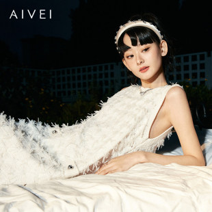 AIVEI欣贺艾薇春季 Ins仙气减龄公主流苏针织背心短裙R016X012