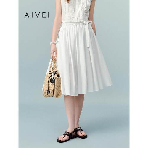 AIVEI欣贺艾薇2026夏季新文艺日系A摆中长伞裙系带半身裙XSV3Q14C