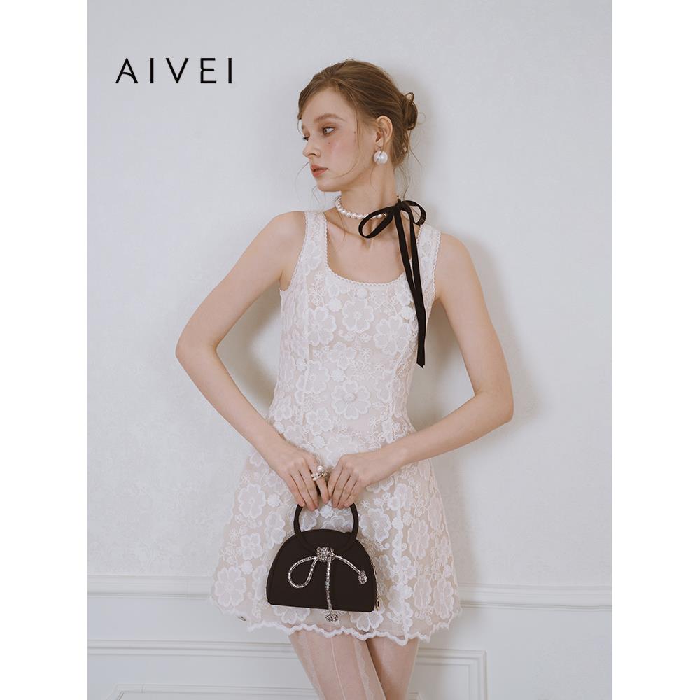 AIVEI欣贺艾薇2025夏季名媛千金浪漫提花蕾丝背心连衣裙S720403A
