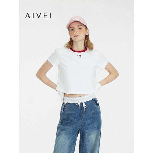 【高尔夫系列】AIVEI欣贺艾薇2025春夏休闲百搭正肩短款爱心白T恤