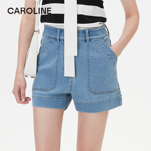 Caroline 商场同款 2024夏季新款高腰卷边牛仔短裤C627001D