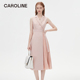 商场同款 2024夏季 新款 Caroline 无袖 收腰压褶拼接连衣裙Q623604C