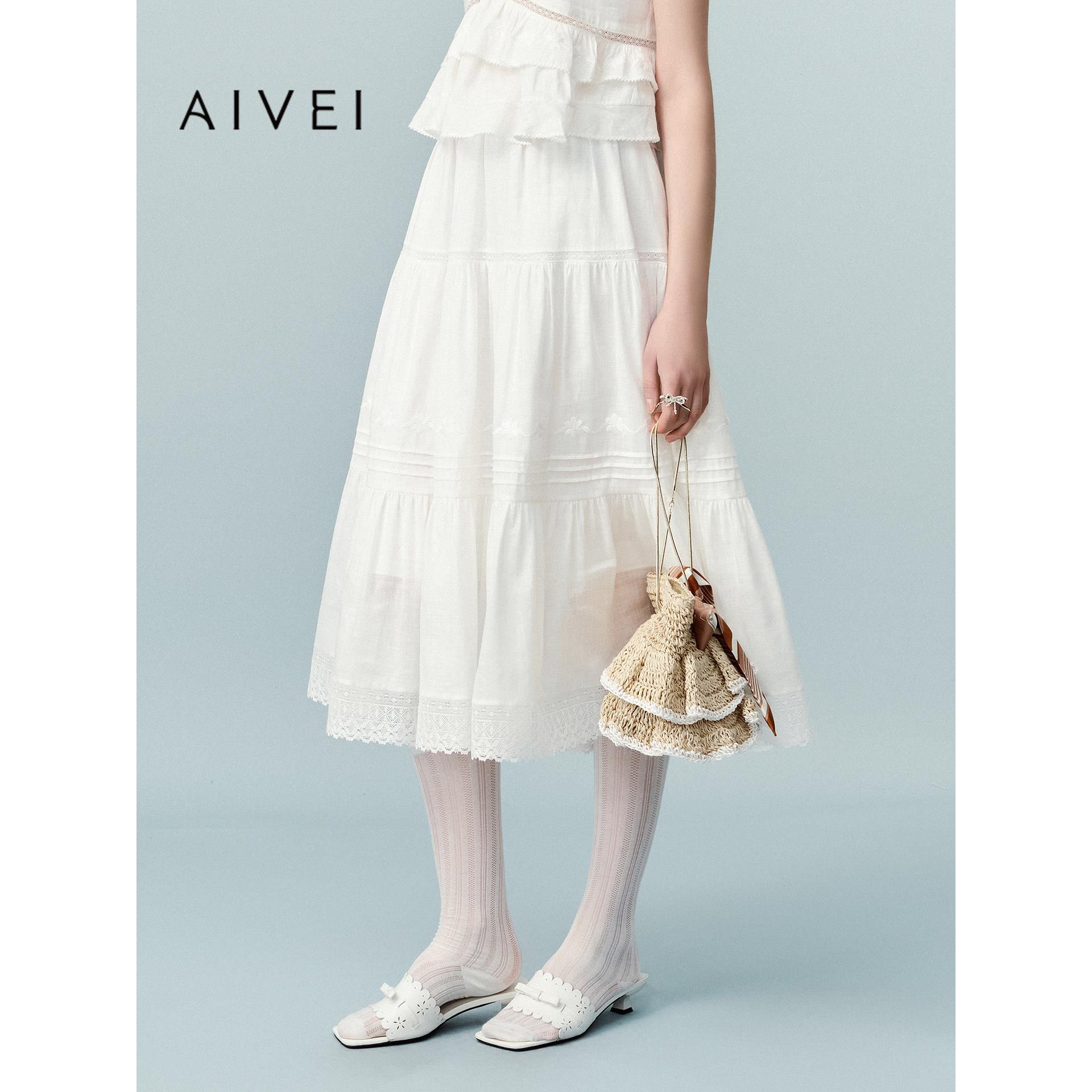AIVEI欣贺艾薇2026夏季新白月光初恋文艺蕾丝中长裙伞裙XSV3Q20B