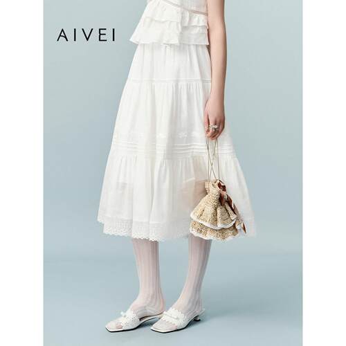 AIVEI欣贺艾薇2026夏季新白月光初恋文艺蕾丝中长裙伞裙XSV3Q20B