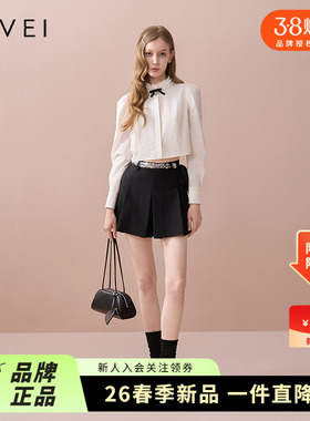 AIVEI欣贺艾薇2025早秋新气质百搭休闲通勤褶皱阔腿短裤XRV5Q34A