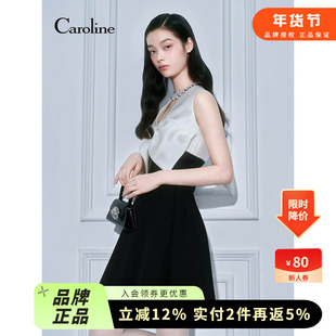 Caroline卡洛琳2026春季新款V领无袖蝴蝶结礼服连衣裙ESC1L05A