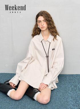 卓雅周末26春季新款学院风通勤松弛字母宽松条纹长袖衬衫XSW0C05D