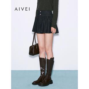 新小清新甜美风两粒扣牛仔半身裙XRV7Q13A AIVEI欣贺艾薇2025冬季