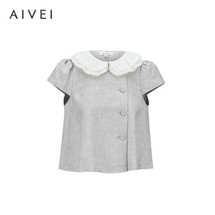 AIVEI欣贺艾薇2026夏季新甜美风日系减龄风琴领短袖衬衫XSV3S05S