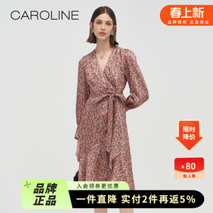Caroline 2023秋季 新款 V领碎花荷叶边连衣裙P646202C 商场同款