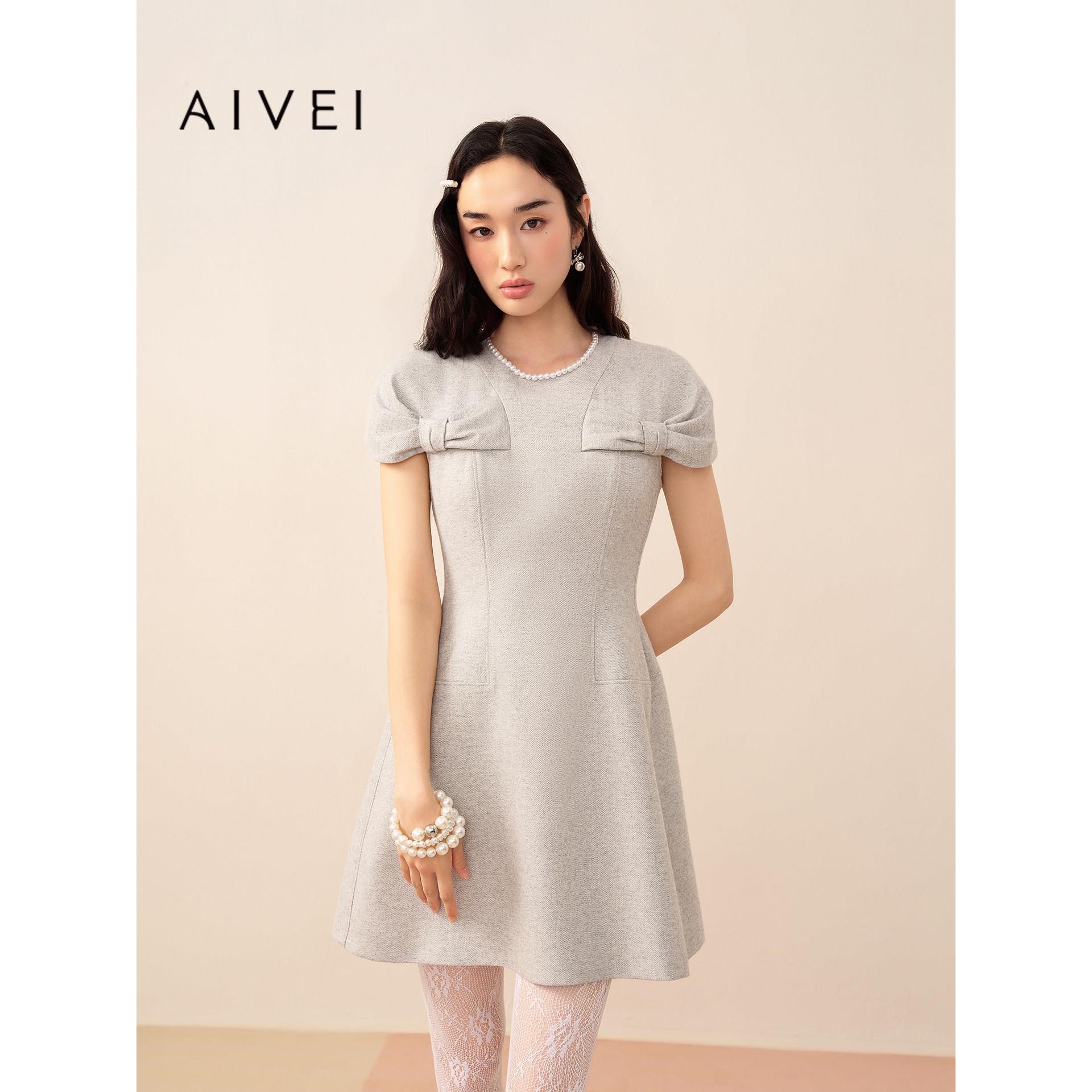 AIVEI欣贺艾薇2026秋季新日式温柔减龄淑女蝴蝶结连衣裙XSV5L10B
