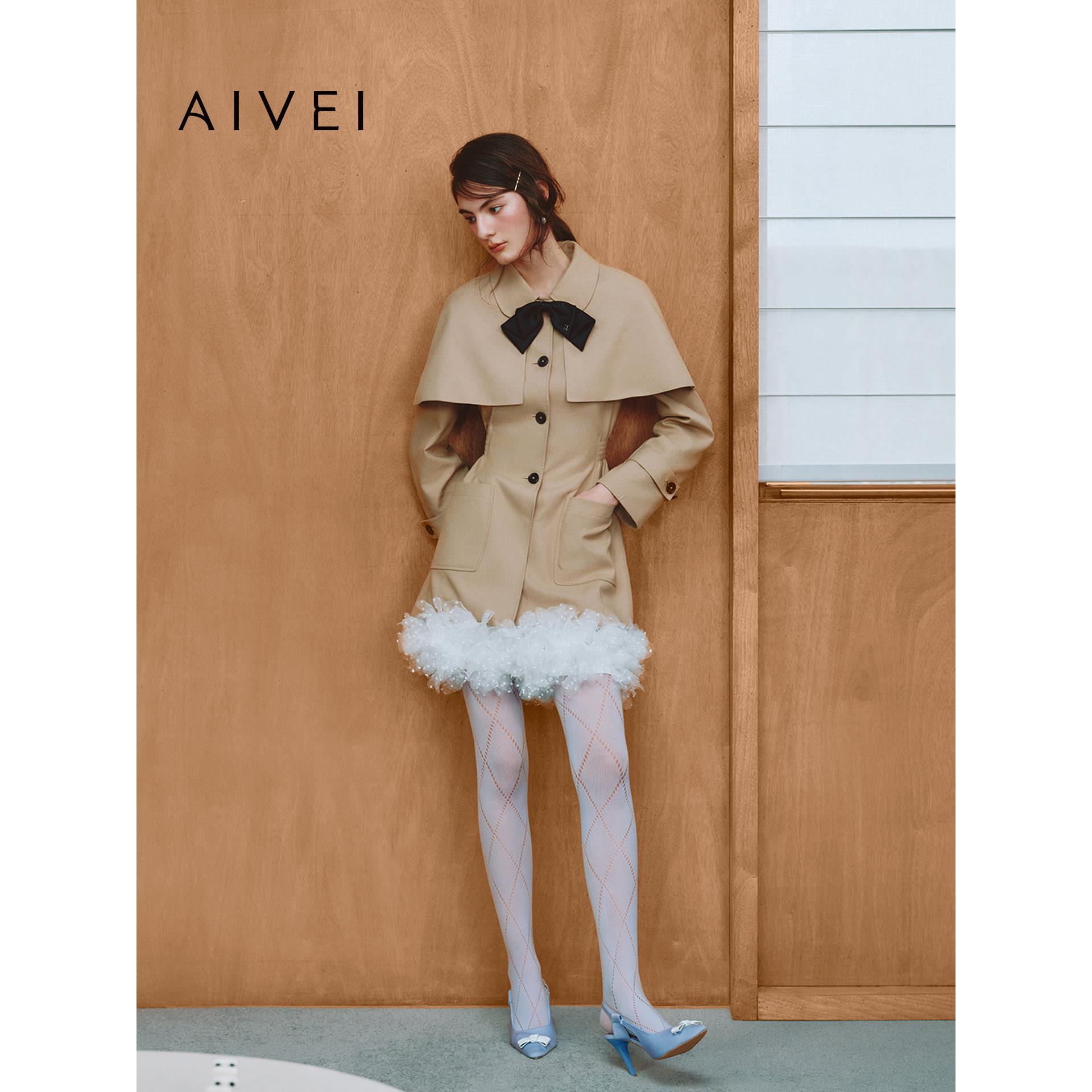 AIVEI欣贺艾薇2026秋季新英伦千金收腰长袖斗篷风衣外套ESV5F01B