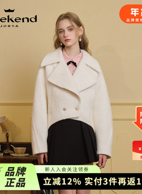卓雅周末2024秋季新款千金风简约大翻领绵羊毛呢短外套Q241049C
