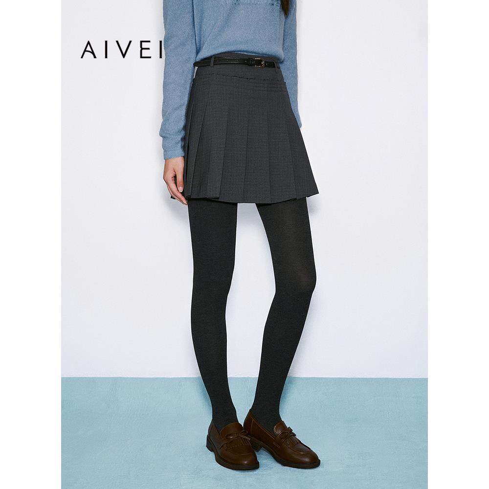AIVEI欣贺艾薇2025冬季学院百褶裙智性森系格雷系半身裙XRV7Q33A