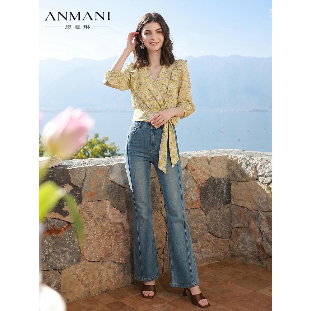 ANNMEL恩曼琳26夏季新款清新碎花荷叶边泡泡袖雪纺衫上衣ESA3S10C