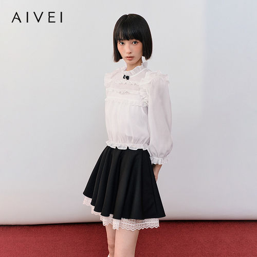 AIVEI欣贺艾薇2026春季新减龄少女洛丽塔木耳边雪纺衬衫XSV1C03B