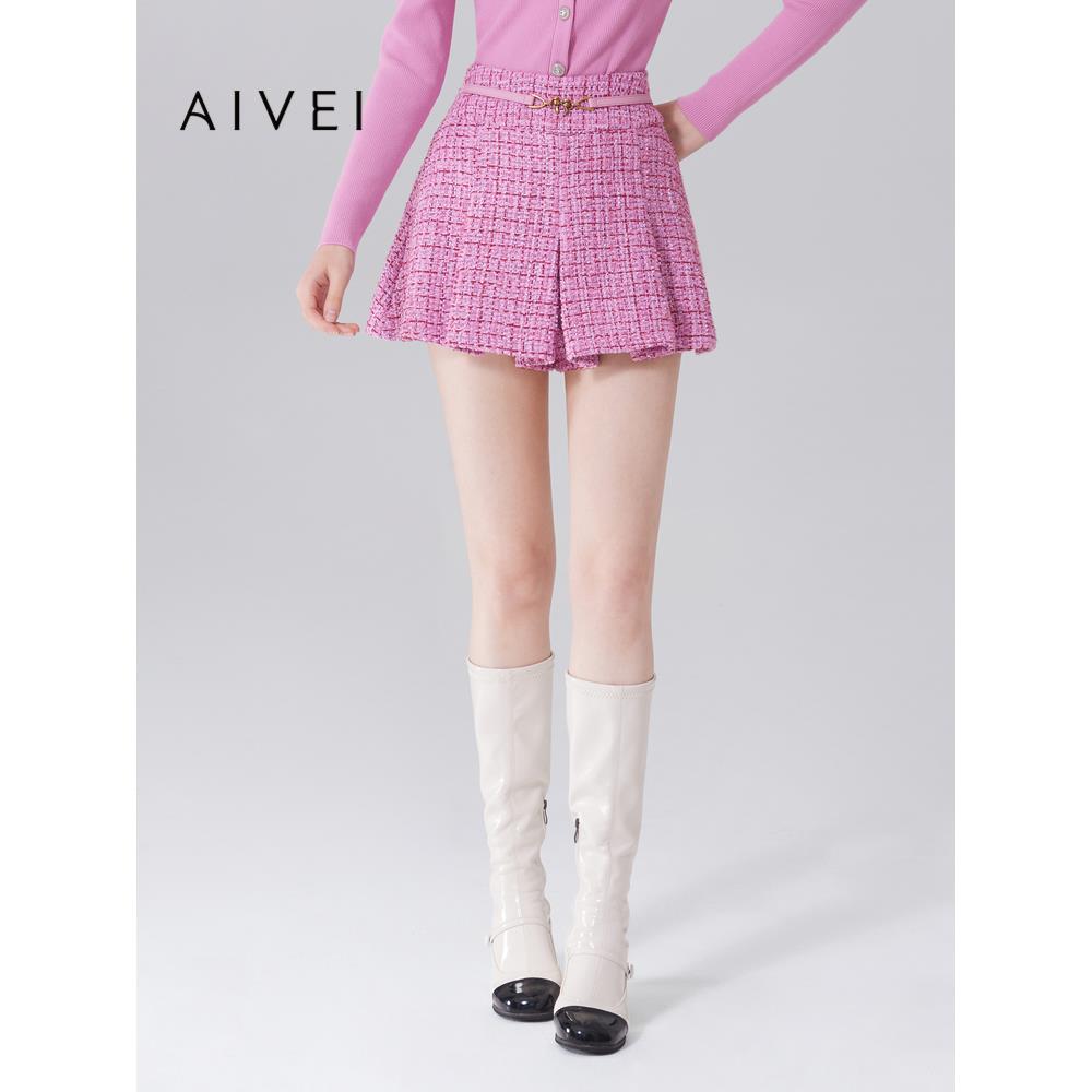 AIVEI欣贺艾薇 芭比系列 秋新小香风显瘦粗花呢百褶裙裤Q0560206