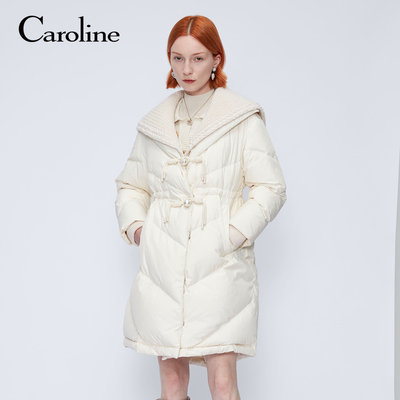 Caroline 商场同款 冬季新款领披肩收腰中长款羽绒服O662302C