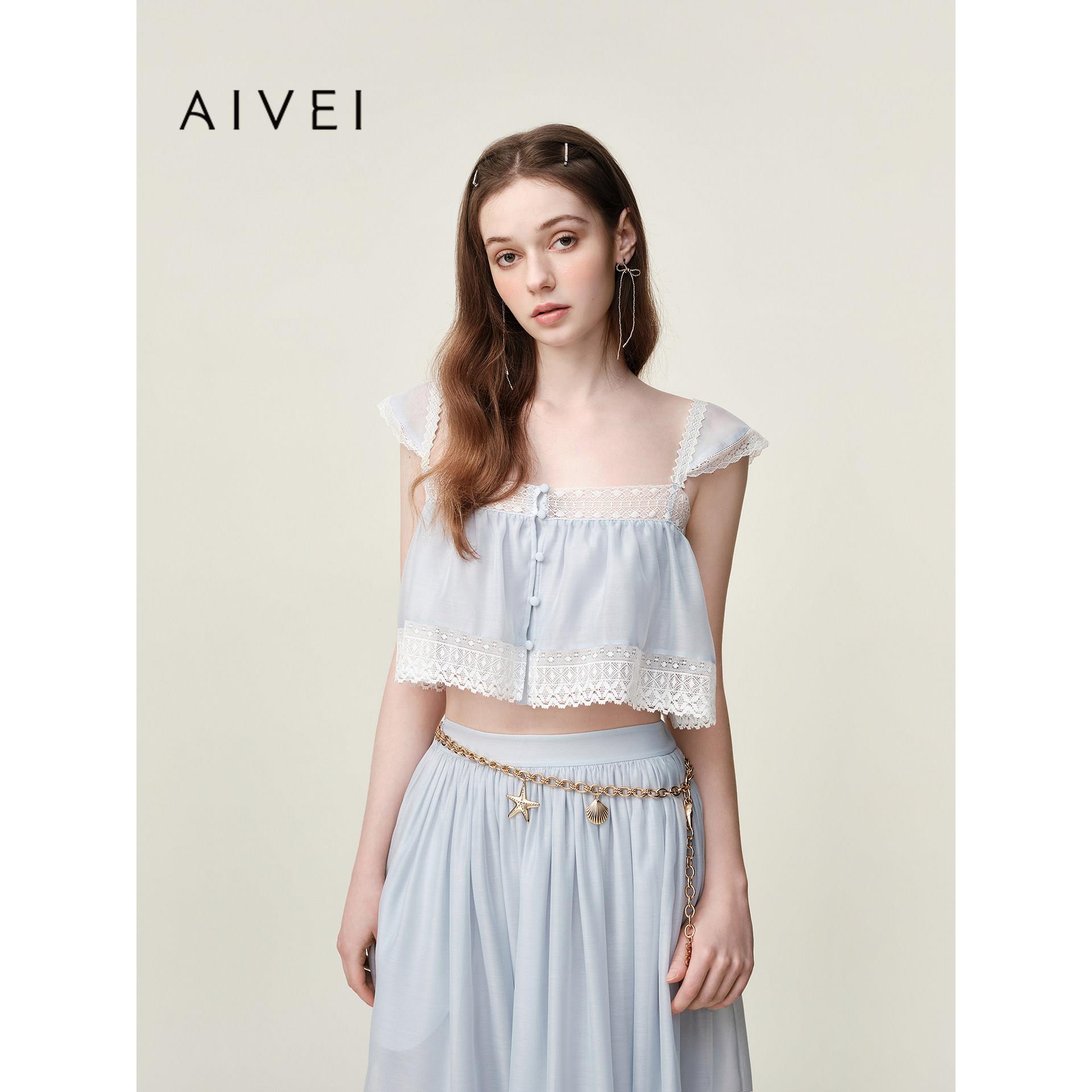 AIVEI欣贺艾薇2026夏季新海边度假氛围感吊带上衣雪纺衫XSV3S15B