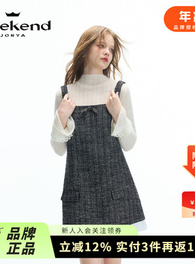 卓雅周末2024秋季新款经典黑白花纱蝴蝶结背带连衣裙Q240654A