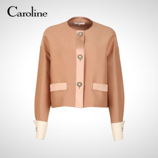 Caroline 商场同款 2023秋季新款桑蚕丝羊毛圆领短外套P642501A