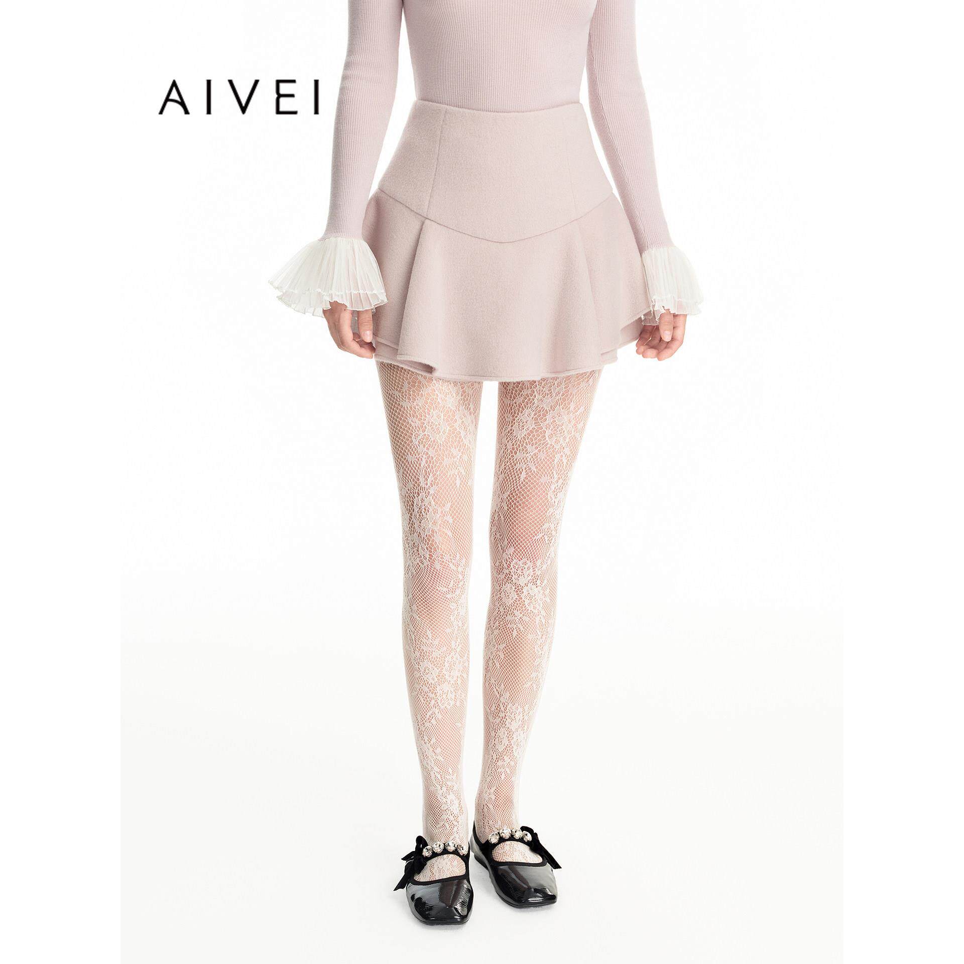 AIVEI欣贺艾薇2026冬季新少女甜美减龄毛呢裙裤荷叶短裤XSV7Q04B