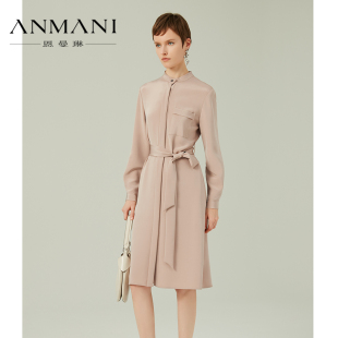 商场同款-ANMANI恩曼琳24春季新品通勤桑蚕丝衬衫连衣裙Q30340