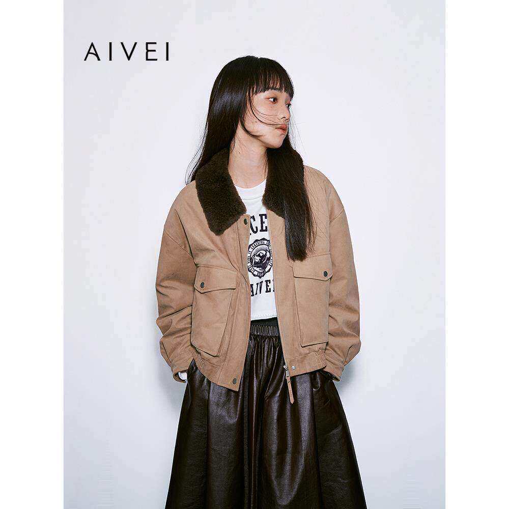 AIVEI欣贺艾薇2025冬季英伦工装复古巴恩风薄羽绒服外套XRV7G03B