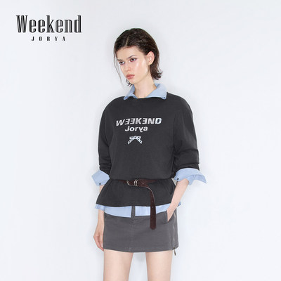 卓雅周末26春新款美式高街做旧复古翻转印花宽松长袖T恤XSW0T05C