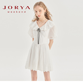 绣花荷叶边领蝴蝶结泡泡袖 卓雅周末24夏季 新款 收腰连衣裙EJWDBR40