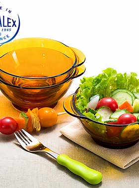 双耳碗法国进口DURALEX多莱斯钢化玻璃饭餐碗套装510ml纯色食品级