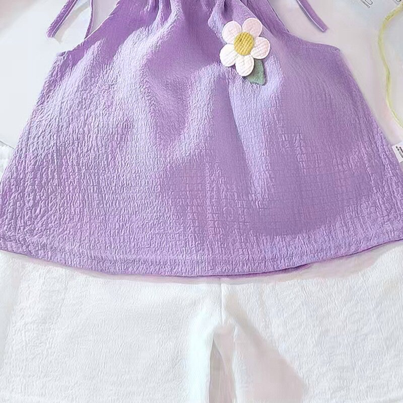 夏季新款韩版碎花吊带套装短裤两儿童运动套装