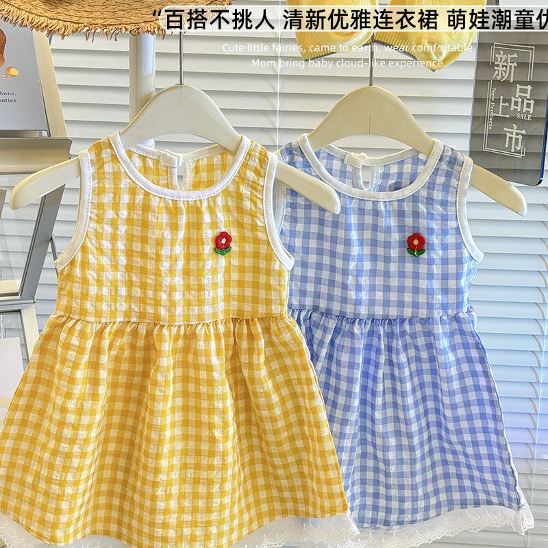 夏装新款甜美女童格子裙韩版女宝连衣裙
