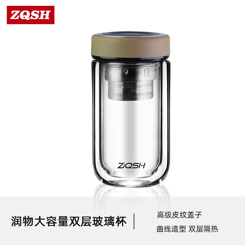 高档加厚双层玻璃杯大容量办公泡茶水杯子家用个人专用透明隔热新