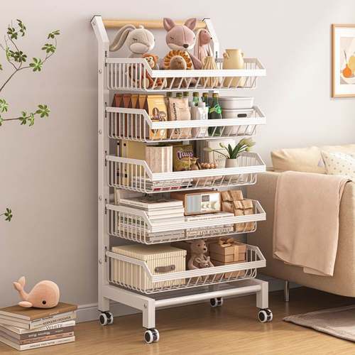 可移动书架置物架家用客厅收纳架落地多层带轮小推车卧室简易书柜