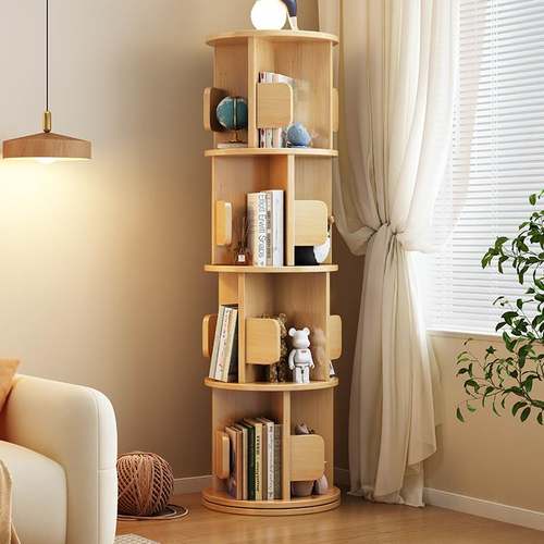 实木转角书架墙角置物架家用书柜多层收纳架落地多功能旋转