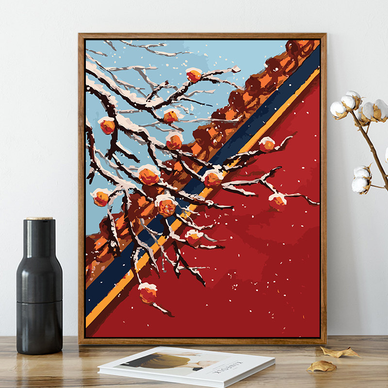 【故宫】数字油画 diy手工填色宫墙雪景唯美海棠花古代油彩丙烯画