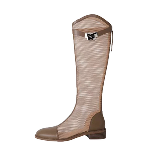 夏天靴子女2025新款高筒网纱大码平底长靴春秋季凉靴镂空透气网靴