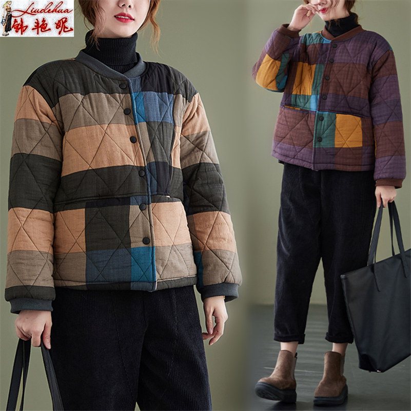 冬季加厚棉服潮流洋气抗寒复古格子保暖夹棉棉衣小棉袄潮百搭外套