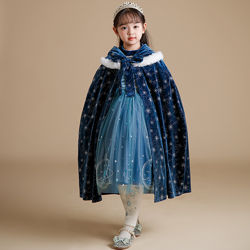 女童披风丝绒保暖爱莎公主斗篷