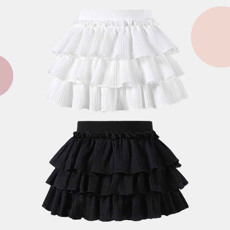 女童时尚蛋糕裙白色三层半身裙子